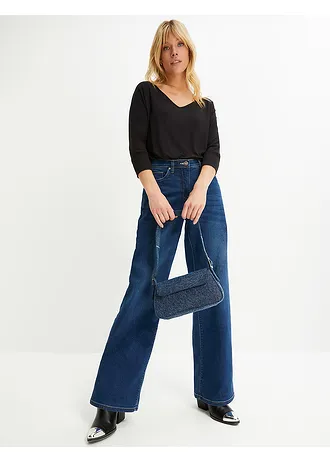 Oversized shirt van soepelvallend viscose, Kleur: zwart