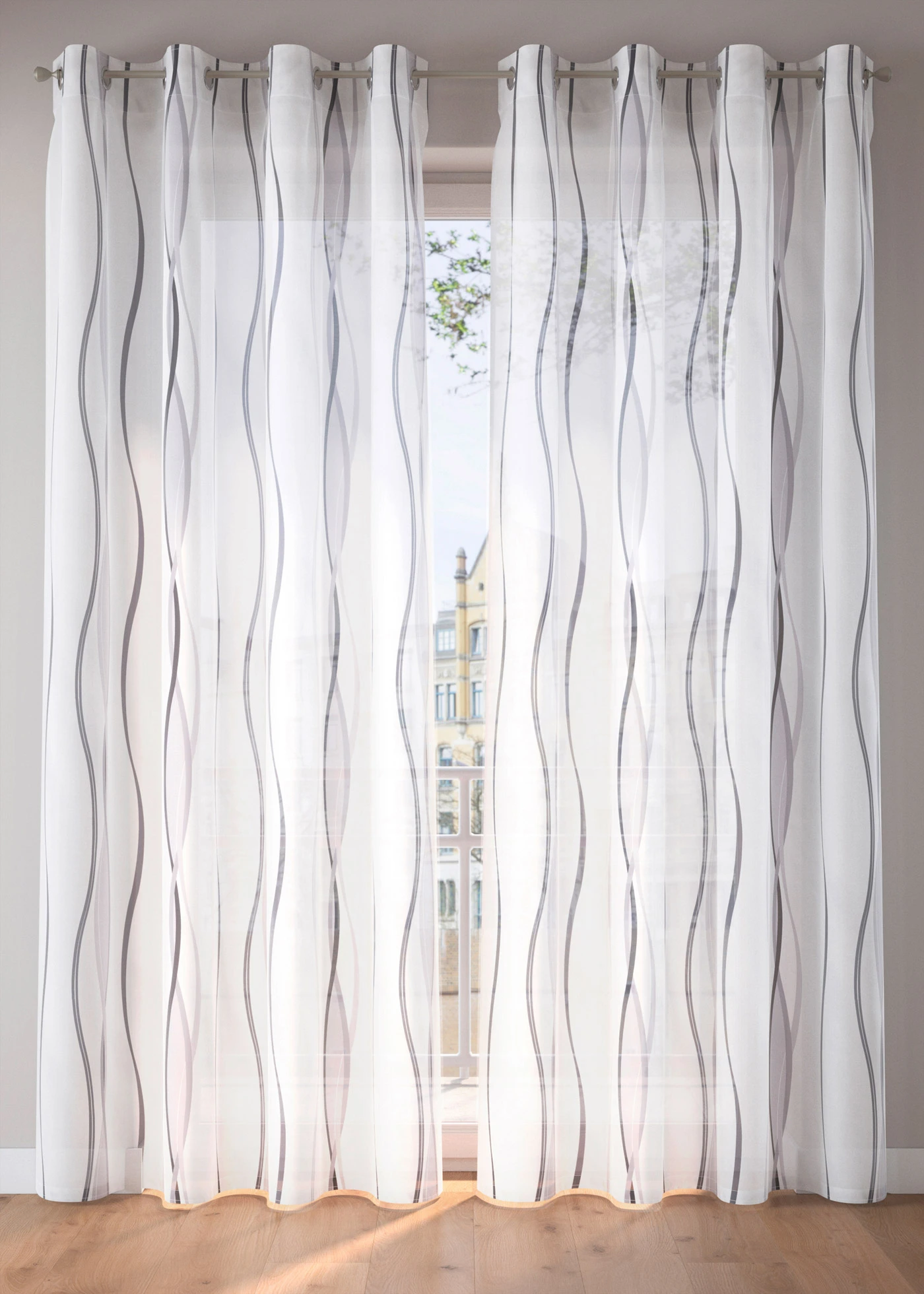 Voilage imprimé vagues (1 pce) • argenté-blanc • Boutique bonprix