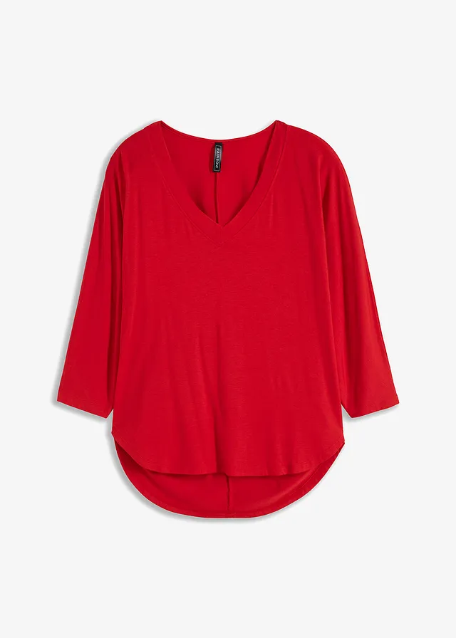 Shirt in een mix van viscose en elastan, Kleur: aardbeirood