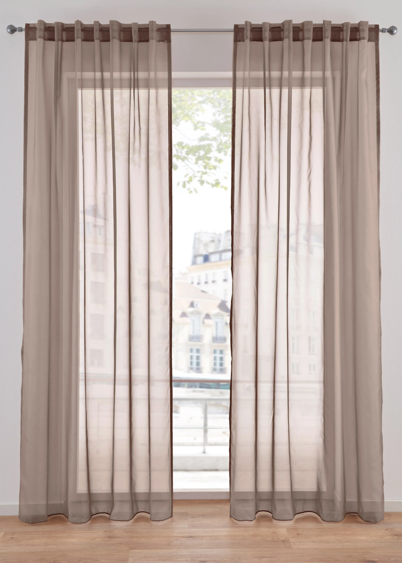 Gordijn van lichte voile met onzichtbare lussen (1 stuk) • taupe • bonprix online shop