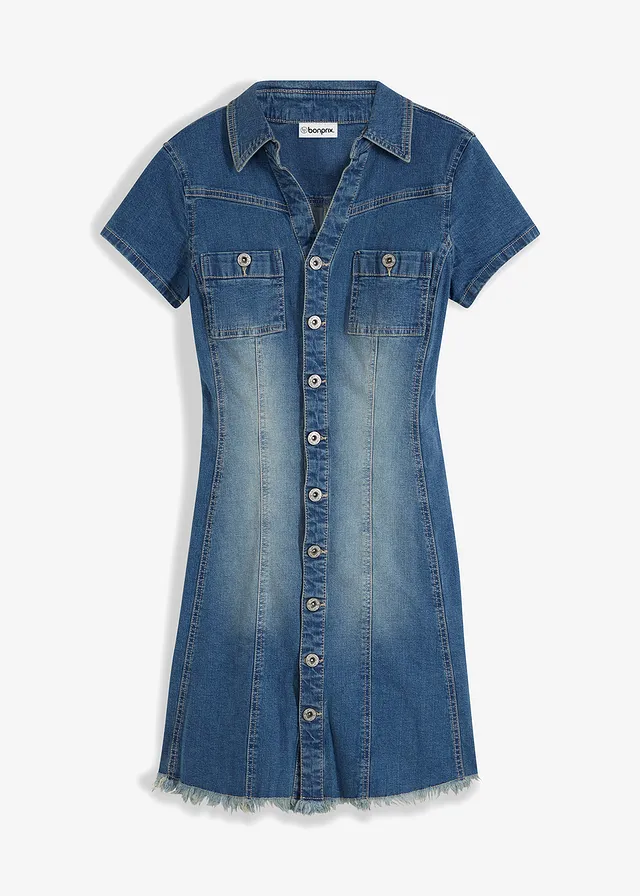 Rochie denim cu nasturi și tiv necusut