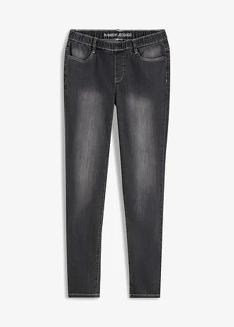 Skinny jegging mid waist met comfortband, Kleur: zwart denim