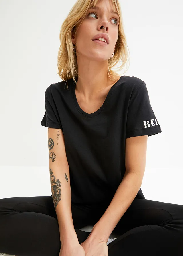 T-shirt met print, Kleur: zwart