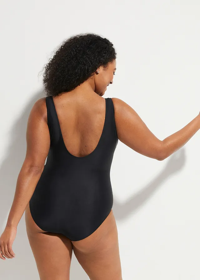 Maillot 1 pièce sculptant à larges bretelles, maintien léger, Couleur: noir pois