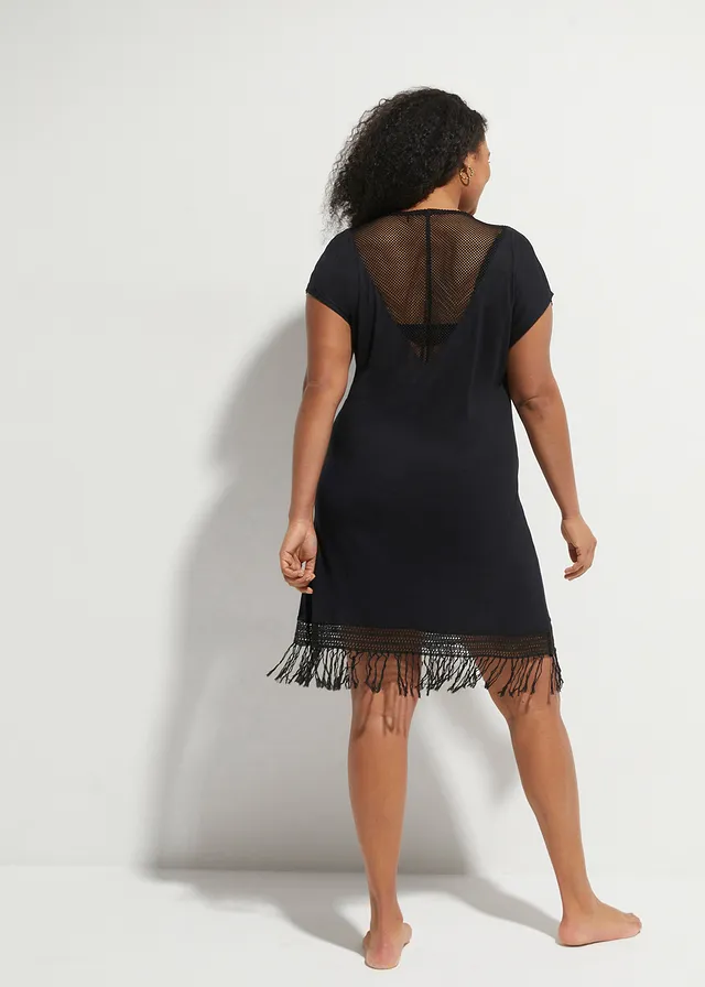 Robe de plage transparente en viscose, Couleur: noir
