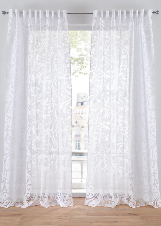 Voilage en dévoré à motif sarments (1 pce.), Couleur: blanc
