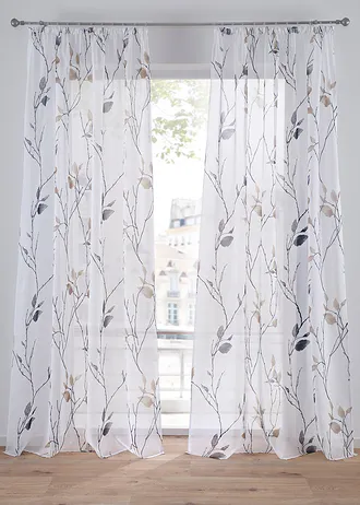 Voilage en tissu léger (1 pce) • sable-blanc-gris floral • Boutique bonprix