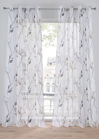 Gordijn van lichte voile (1 stuk) • wit-sand-grijs gebloemd • bonprix online shop