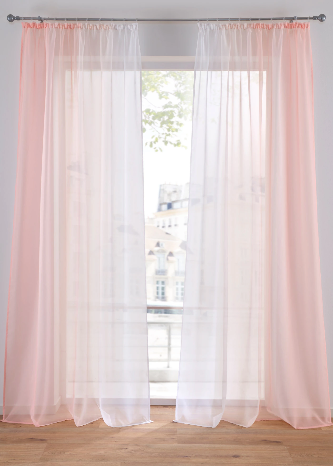Gordijn van lichte voile, ook verkrijgbaar in extra lang (2 stuks) • rosé • bonprix online shop