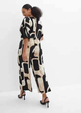 Žerzejový overal, barva: černo-šedobéžovo-khaki béžová s potiskem