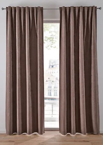 Verduisterend gordijn met lichte structuur (2 stuks), Kleur: bruin