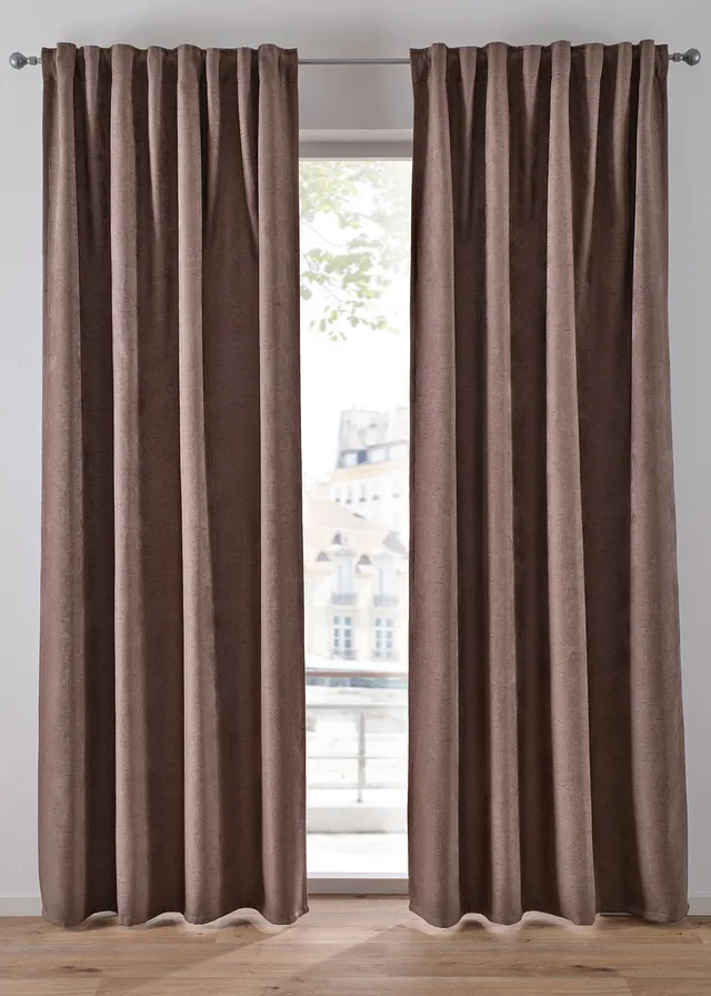 Verduisterend gordijn met lichte structuur (2 stuks), Kleur: bruin