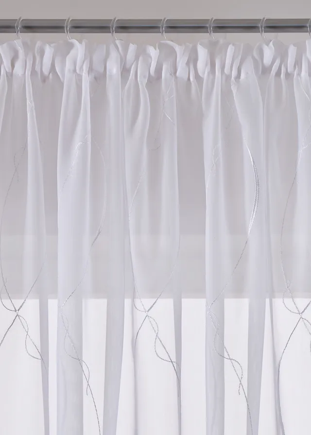 Vitrage met borduursel van gerecycled polyester, Kleur: wit-wit