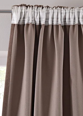 Verduisterend gordijn met lichte structuur (2 stuks), Kleur: bruin