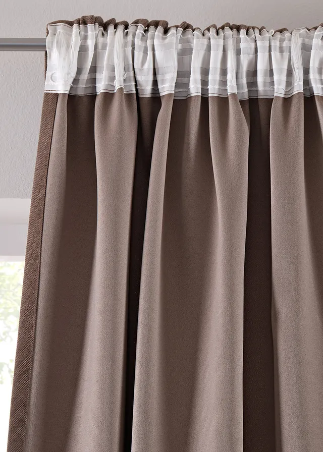 Verduisterend gordijn met lichte structuur (2 stuks), Kleur: bruin