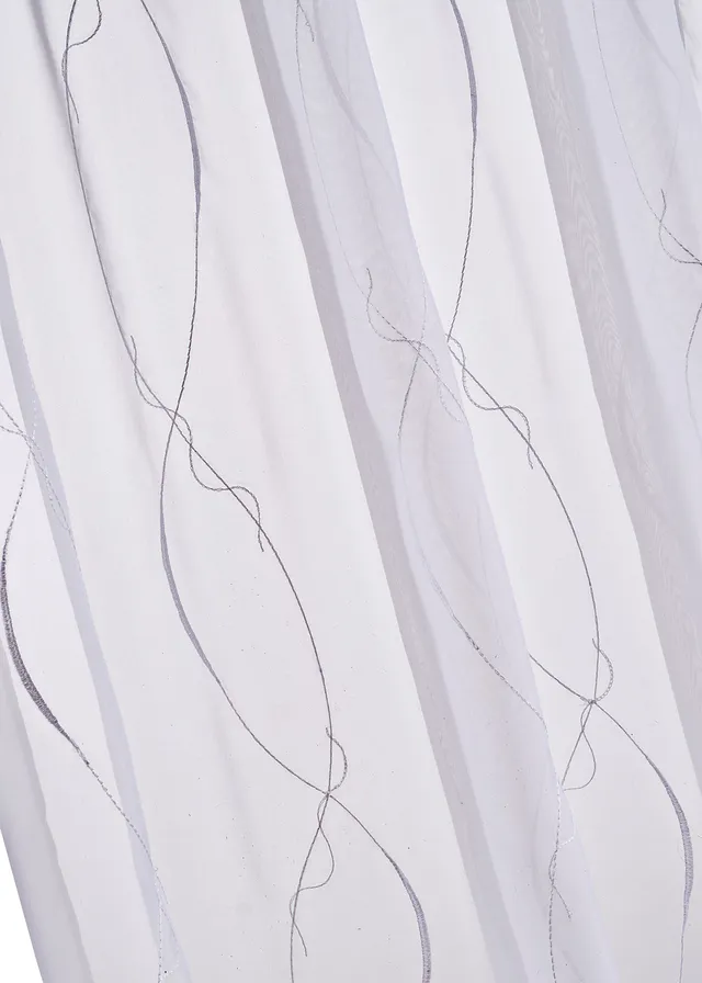 Vitrage met borduursel van gerecycled polyester, Kleur: wit-wit
