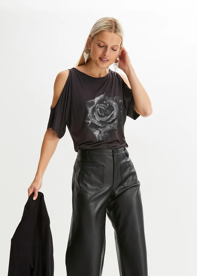 T-shirt à épaules dénudées en viscose • gris foncé floral • product-page.page-title-suffix