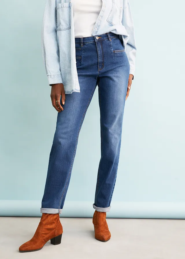 Stretch mom jeans, high waist • blue stone used • product-page.page-title-suffix