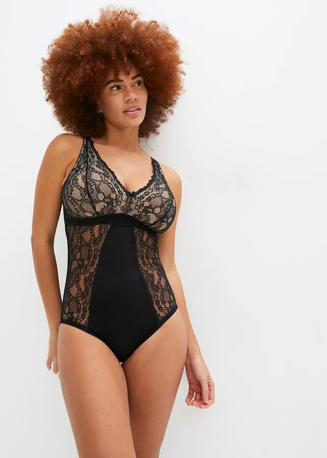Body zonder beugels met fijn kant, Kleur: zwart/poudre