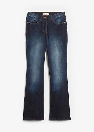 Bootcut stretch jeans, mid waist, Kleur: donkerblauw denim used