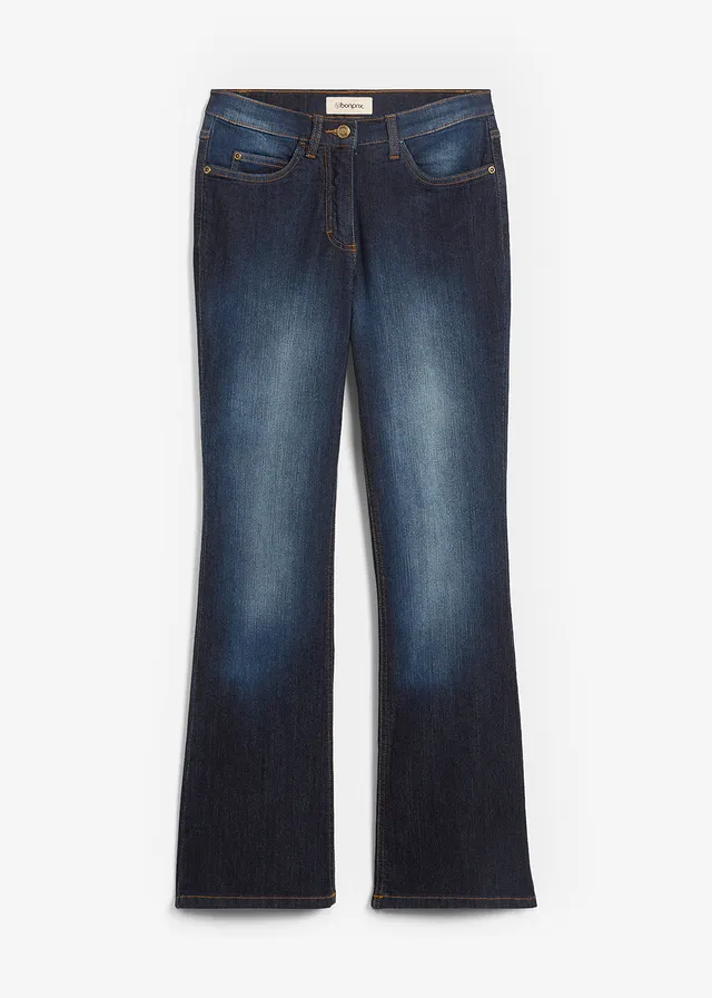 Jean bootcut taille mi-haute, extensible, Couleur: bleu foncé used