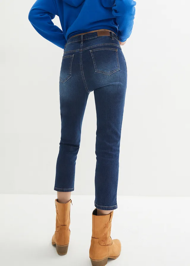 Slim fit ultrasoft 7/8 jeans, Kleur: donkerblauw used