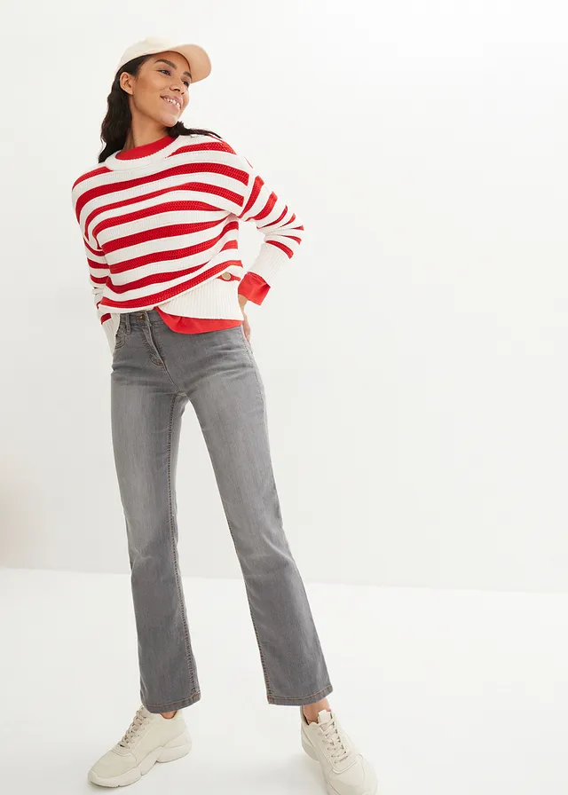 Jean droit taille mi-haute, extensible • gris used • product-page.page-title-suffix