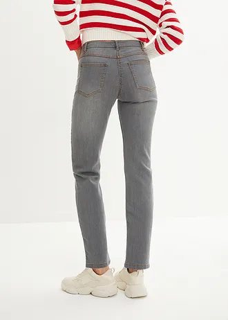 Straight jeans mid waist, stretch, Kleur: grijs denim used