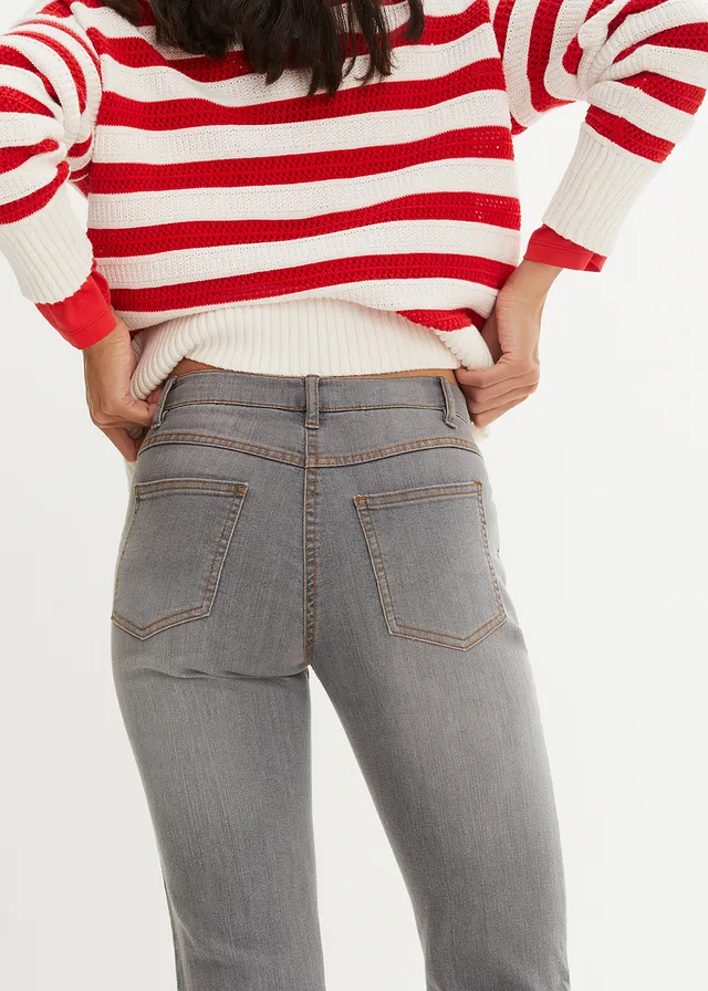 Jean droit taille mi-haute, extensible • gris used • product-page.page-title-suffix