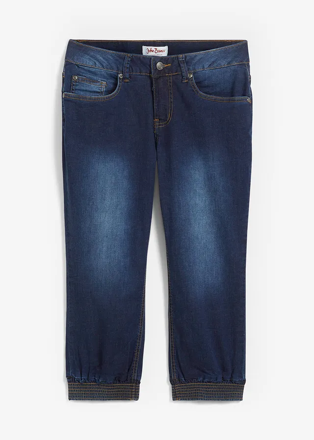 Corsaire en jean extensible, Couleur: bleu foncé used