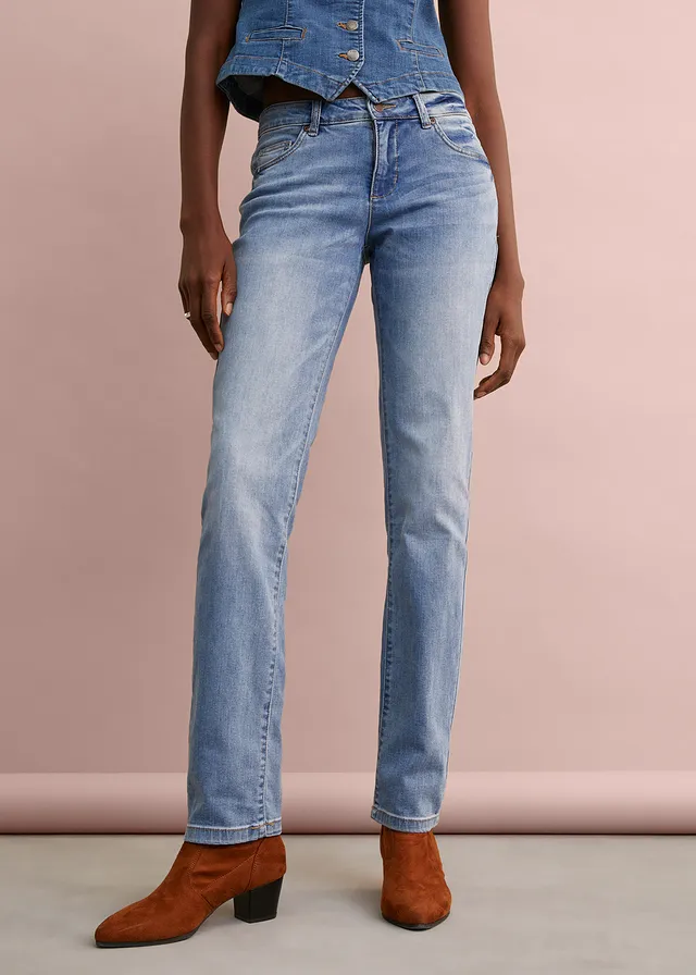 Jean droit taille mi-haute, extensible • bleu clair used • product-page.page-title-suffix
