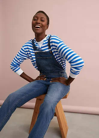 Džínové kalhoty s laclem a střihem Boyfriend • modrý denim • bonprix obchod