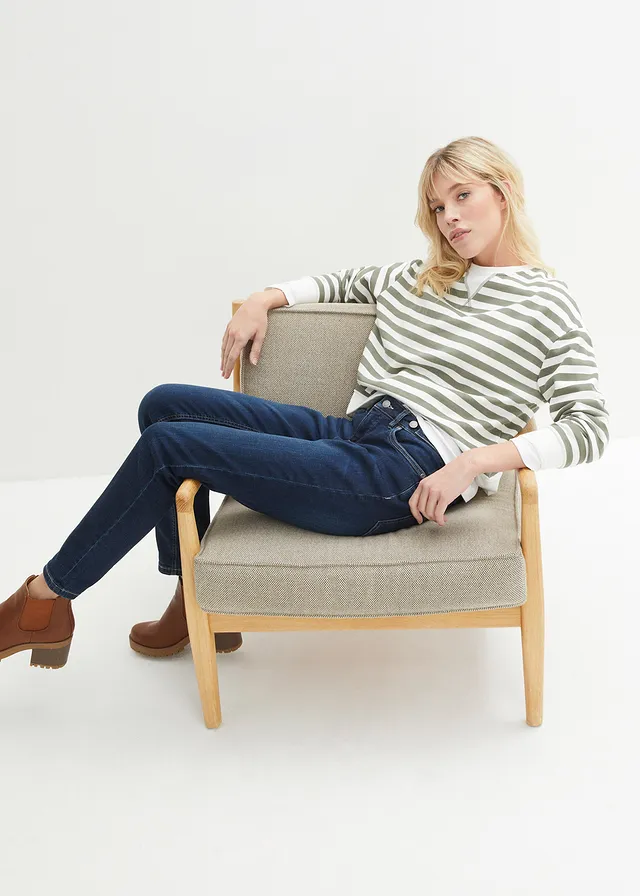 Stretch boyfriend jeans, mid waist • donkerblauw used • product-page.page-title-suffix