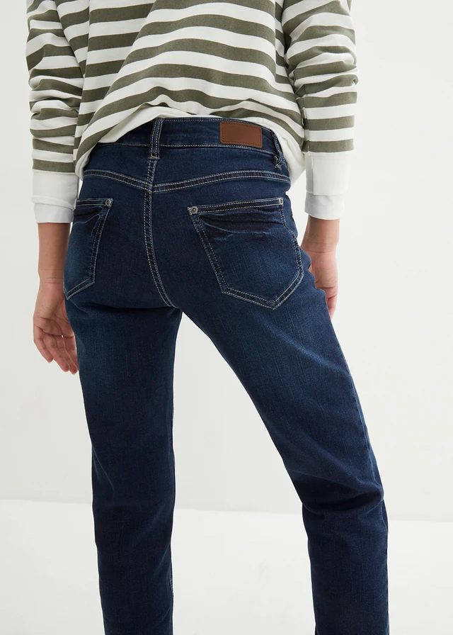 Stretch boyfriend jeans, mid waist • donkerblauw used • product-page.page-title-suffix