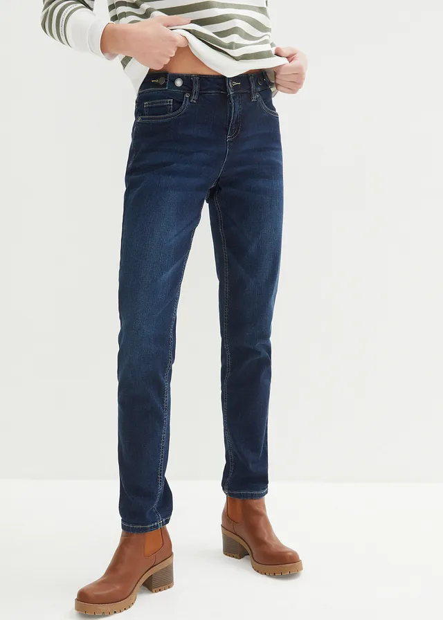 Jean Boyfriend taille mi-haute, extensible, Couleur: bleu foncé used