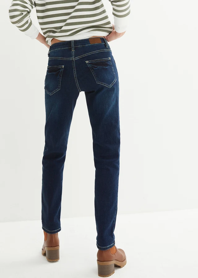 Jean Boyfriend taille mi-haute, extensible, Couleur: bleu foncé used
