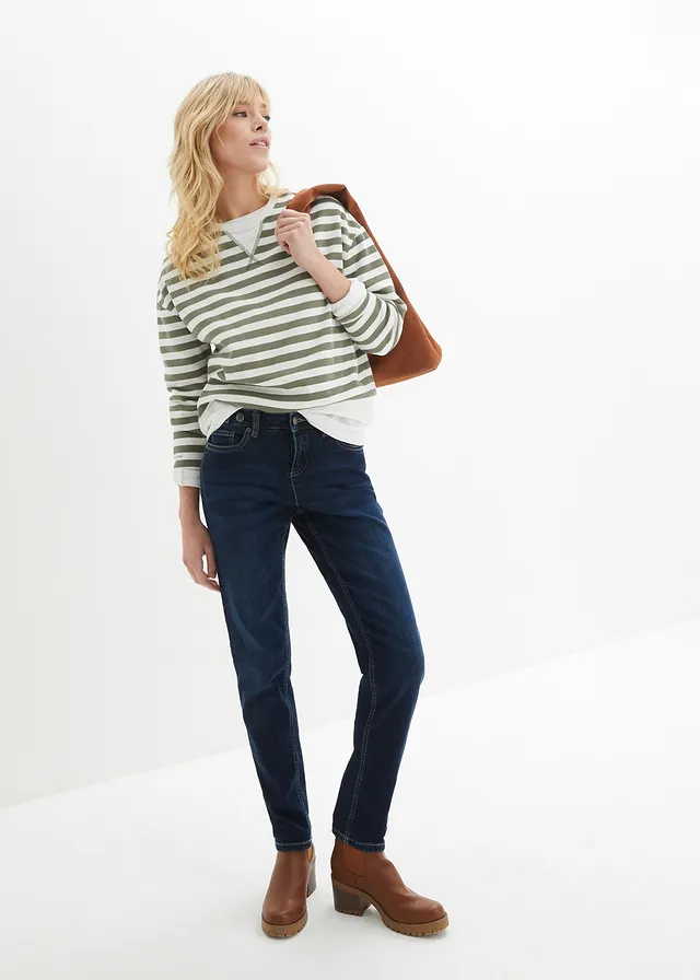 Dżinsy typu boyfriend, mid waist, ze stretchem, kolor: granatowy used