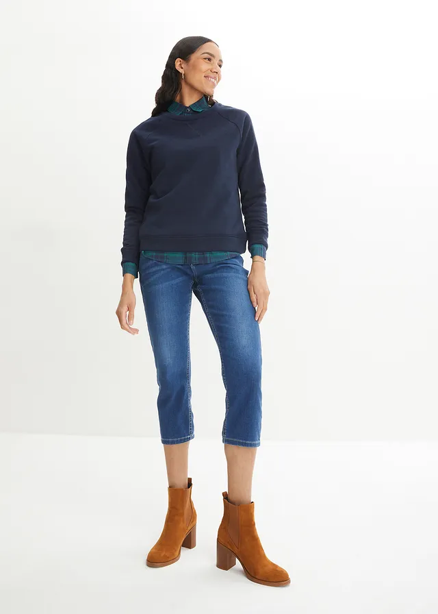 Jean 7/8 confort stretch, Couleur: bleu used