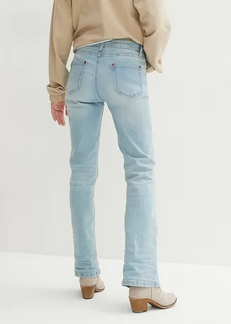 Jeansy ze stretchem o kroju bootcut, mid waist • jasnoniebieski denim "used" • sklep bonprix