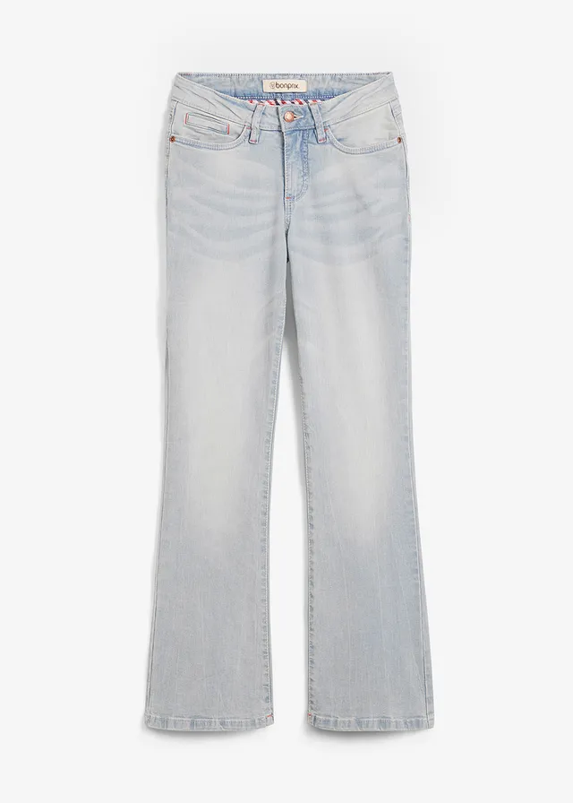 Jeansy ze stretchem o kroju bootcut, mid waist • jasnoniebieski denim "used" • sklep bonprix