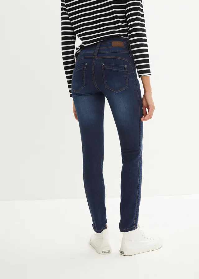 Jean slim taille haute, sculptant, Couleur: bleu foncé used