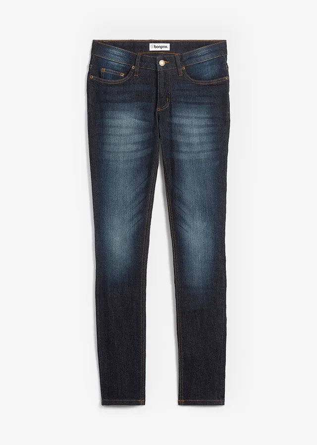 Skinny sztreccsfarmer, Mid Waist, szín: sötétkék, használt hatású