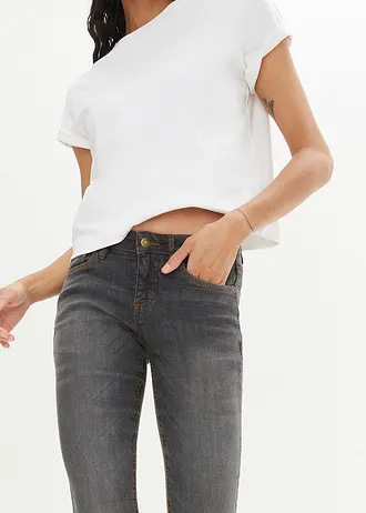 Jeansy ze stretchem o kroju bootcut, mid waist • czarny "used" • sklep bonprix