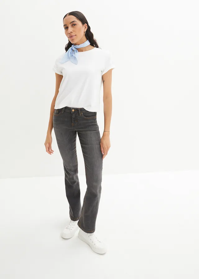 Bootcut stretch jeans, mid waist, Kleur: zwart used