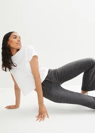 Jeansy ze stretchem o kroju bootcut, mid waist • czarny "used" • sklep bonprix