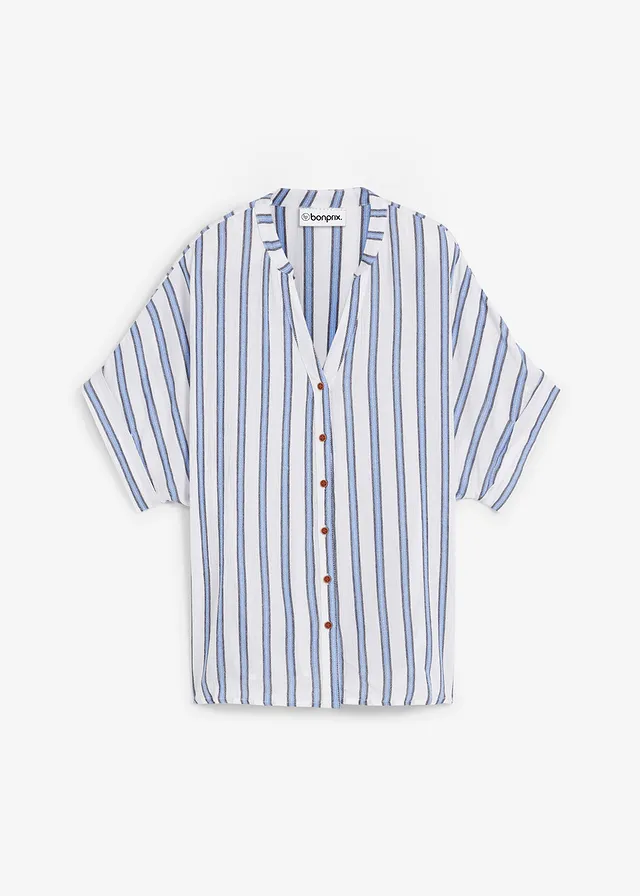 Crinkle blouse van soepele viscose, korte mouw • blauw gestreept • bonprix online shop