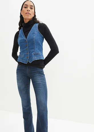 Jeansy ze stretchem o kroju bootcut, mid waist • granatowy denim used • sklep bonprix