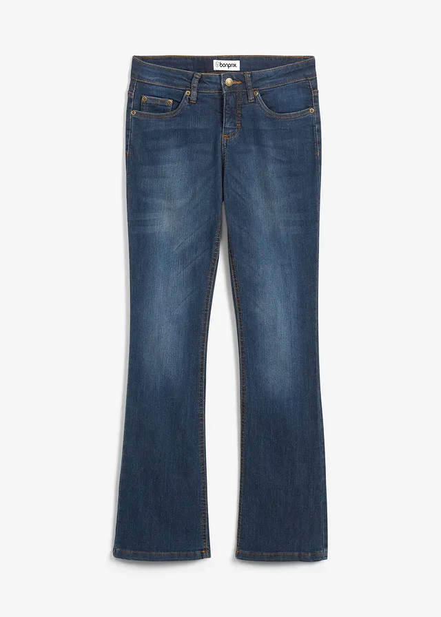 Bootcut stretch jeans, mid waist, Kleur: donkerblauw used
