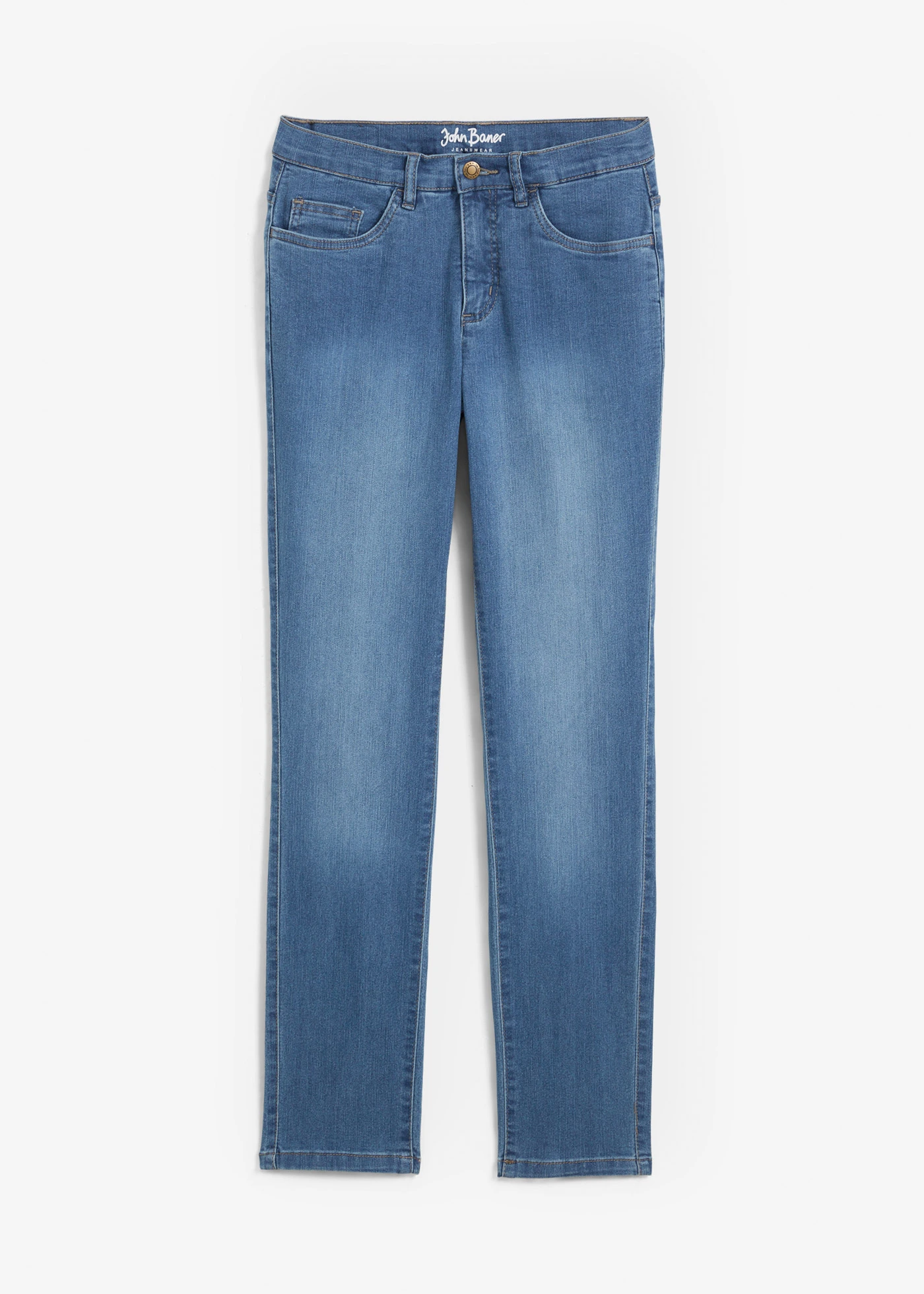 Jean droit taille mi-haute, extensible • bleu denim used  • Boutique bonprix