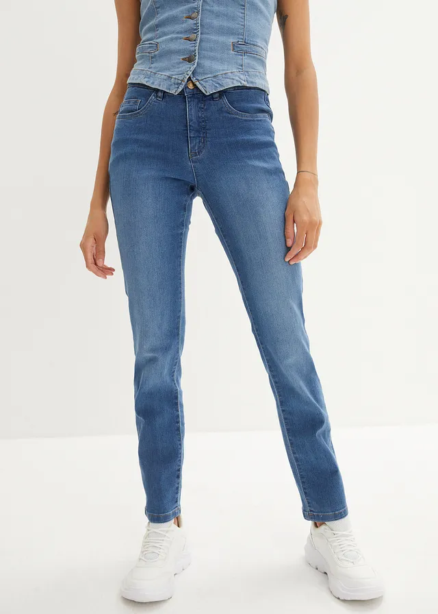 Stretch jeans mid waist, straight